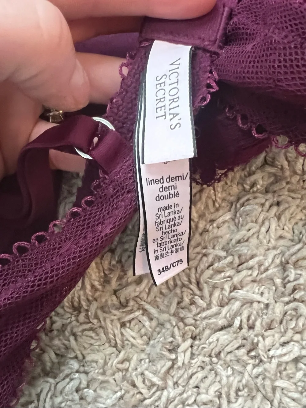 Victoria's Secret 34B Lined Demi Lace Underwire Bra in Plum